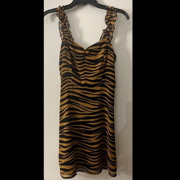 Animal Zebra Print Sun Dress with overlay Brown Black XS fits like 2 / 4 - Picture 1 of 7